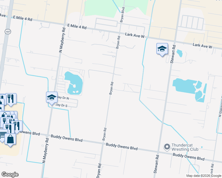 map of restaurants, bars, coffee shops, grocery stores, and more near 4834 Bryan Road in Palmhurst