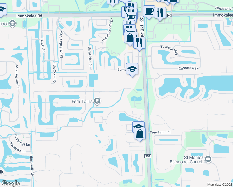 map of restaurants, bars, coffee shops, grocery stores, and more near 14948 Indigo Lakes Drive in Naples
