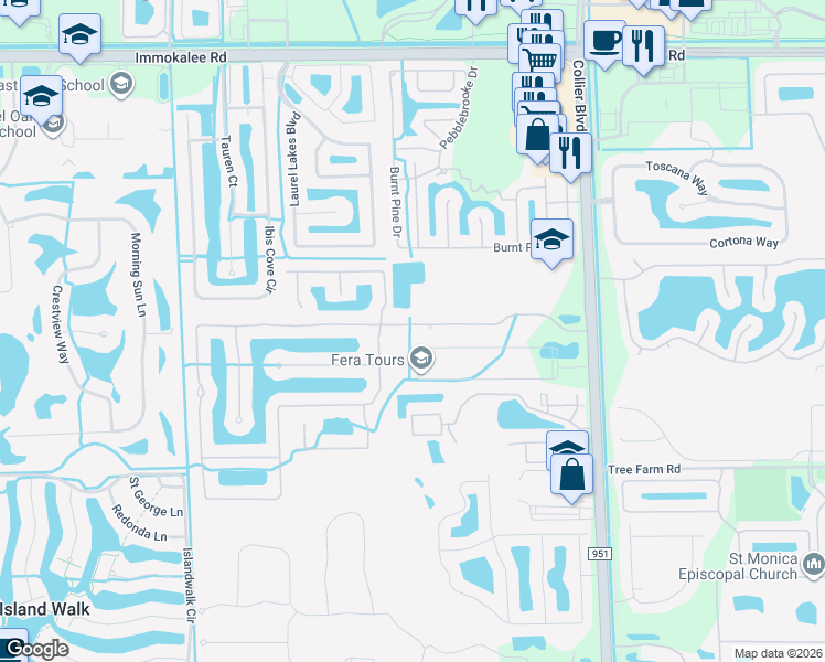 map of restaurants, bars, coffee shops, grocery stores, and more near 14896 Indigo Lakes Drive in Naples