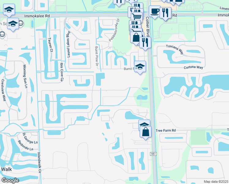 map of restaurants, bars, coffee shops, grocery stores, and more near 14928 Indigo Lakes Drive in Naples
