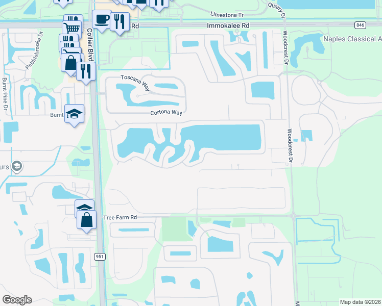 map of restaurants, bars, coffee shops, grocery stores, and more near 3112 Weathervane Drive in Naples