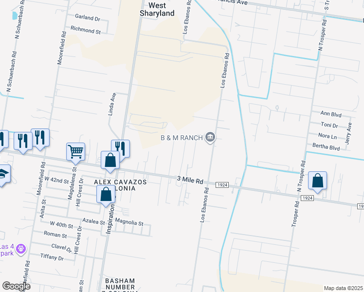 map of restaurants, bars, coffee shops, grocery stores, and more near 4407 Cavazos Street in Mission