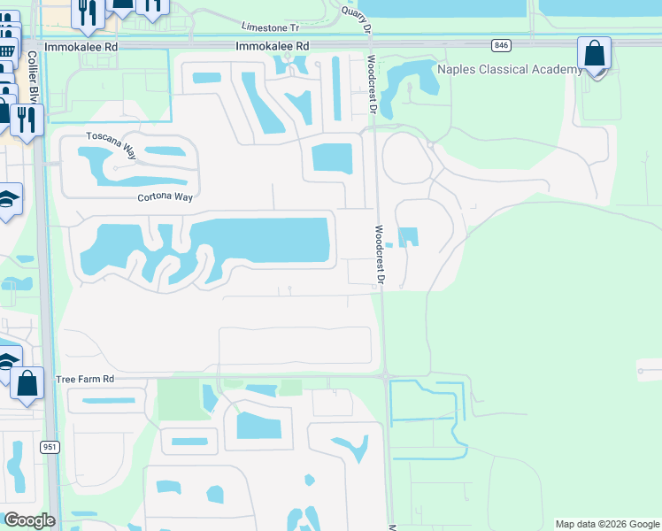map of restaurants, bars, coffee shops, grocery stores, and more near 3175 Crystal Lake Drive in Naples