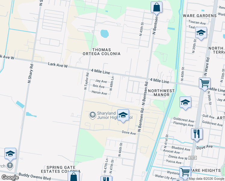 map of restaurants, bars, coffee shops, grocery stores, and more near 6038 North 48th Lane in McAllen