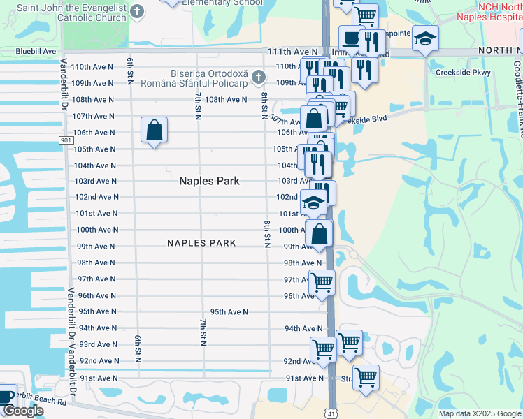 map of restaurants, bars, coffee shops, grocery stores, and more near 793 101st Avenue North in Naples