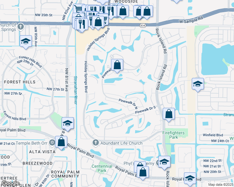 map of restaurants, bars, coffee shops, grocery stores, and more near 7738 Northwest 29th Street in Margate