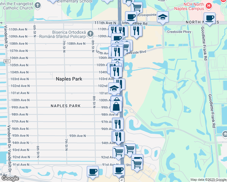 map of restaurants, bars, coffee shops, grocery stores, and more near 869 101st Avenue North in Naples