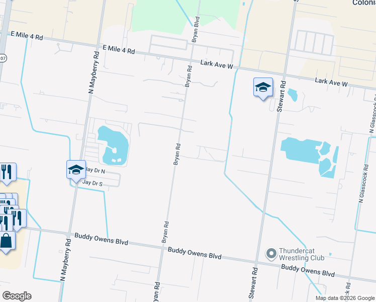 map of restaurants, bars, coffee shops, grocery stores, and more near 4834 Bryan Road in Palmhurst