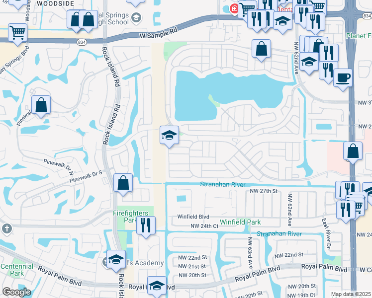 map of restaurants, bars, coffee shops, grocery stores, and more near 6621 Northwest 29th Court in Margate