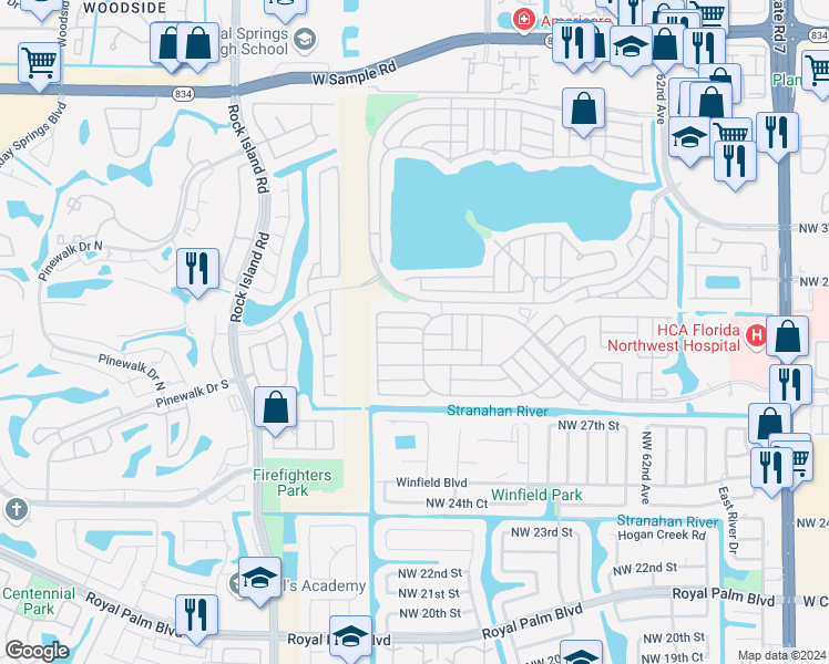 map of restaurants, bars, coffee shops, grocery stores, and more near 6621 Northwest 29th Court in Margate