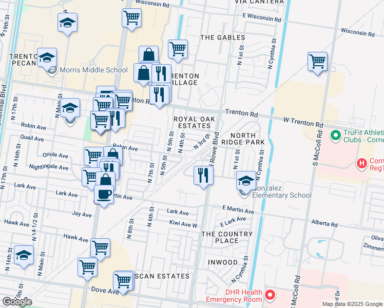 map of restaurants, bars, coffee shops, grocery stores, and more near 7000 N 3rd St in McAllen