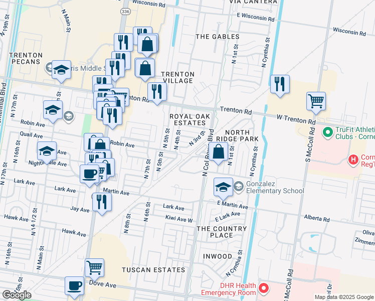 map of restaurants, bars, coffee shops, grocery stores, and more near 7000 North 3rd Street in McAllen