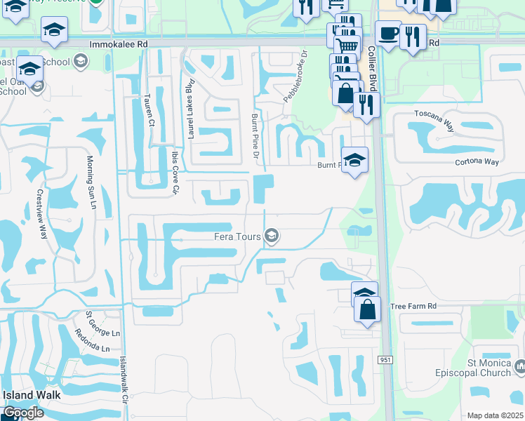 map of restaurants, bars, coffee shops, grocery stores, and more near 14893 Indigo Lakes Drive in Naples