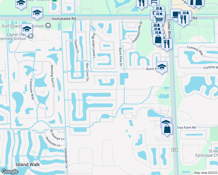 map of restaurants, bars, coffee shops, grocery stores, and more near 14462 Indigo Lakes Circle in Naples