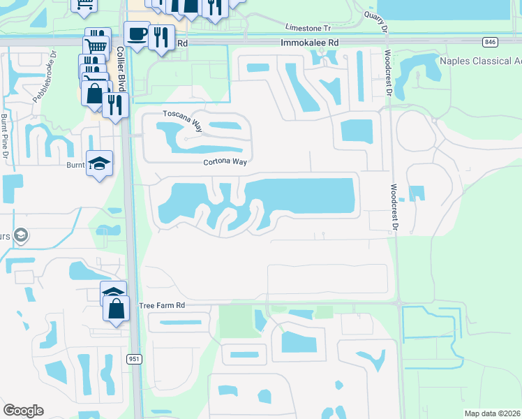 map of restaurants, bars, coffee shops, grocery stores, and more near 3112 Weathervane Drive in Naples