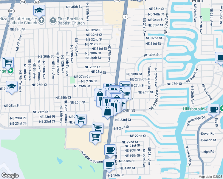 map of restaurants, bars, coffee shops, grocery stores, and more near 2669 North Federal Highway in Pompano Beach
