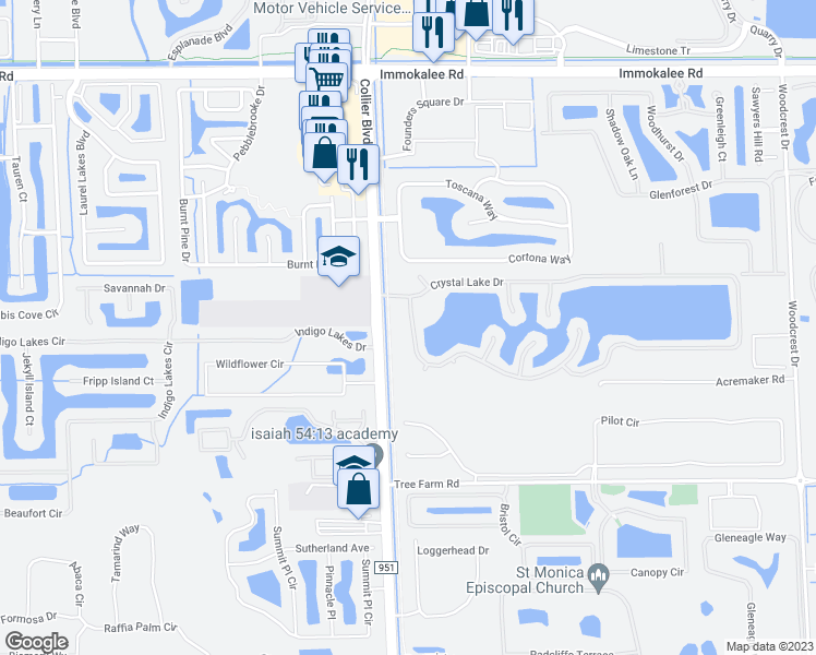 map of restaurants, bars, coffee shops, grocery stores, and more near 4009 Crystal Lake Drive in Naples