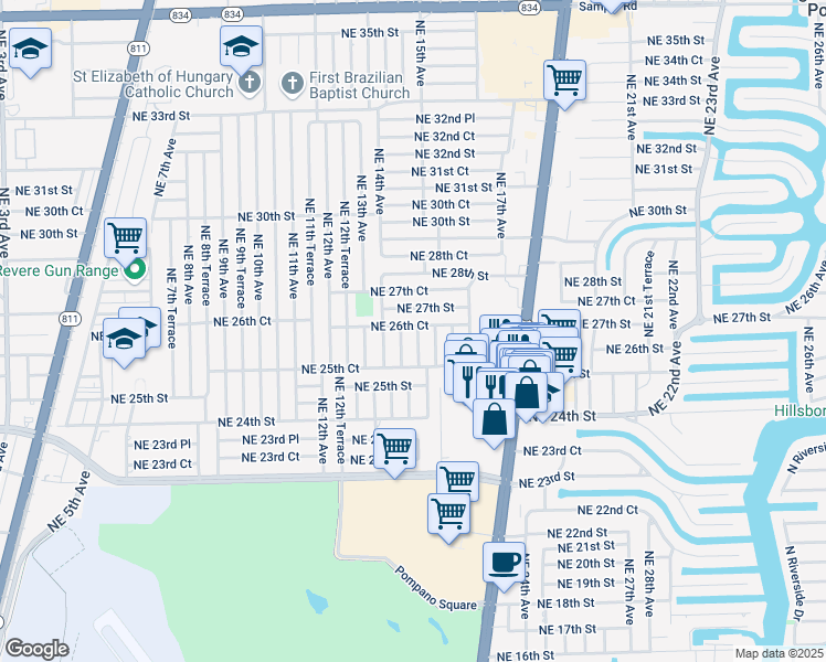 map of restaurants, bars, coffee shops, grocery stores, and more near 2600 Northeast 14th Terrace in Pompano Beach