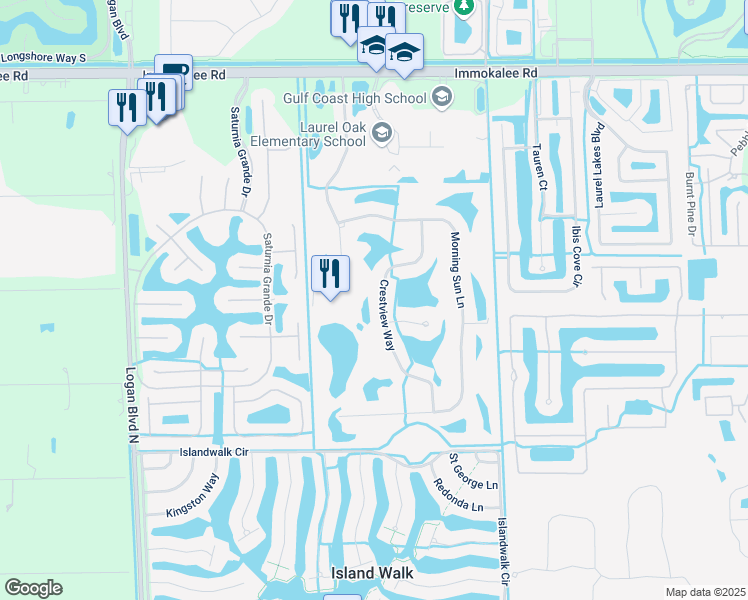 map of restaurants, bars, coffee shops, grocery stores, and more near 1993 Crestview Way in Naples