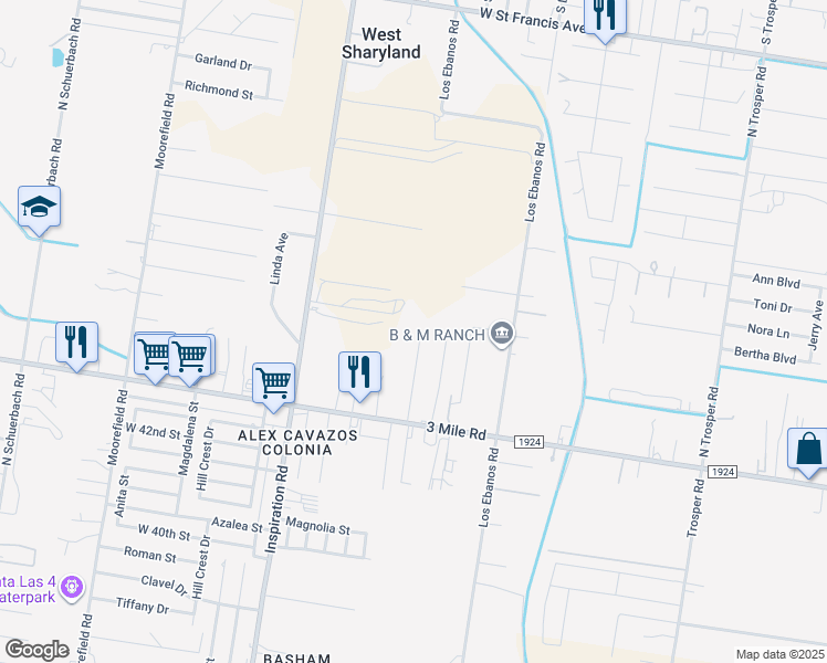 map of restaurants, bars, coffee shops, grocery stores, and more near 4407 Cavazos Street in Mission