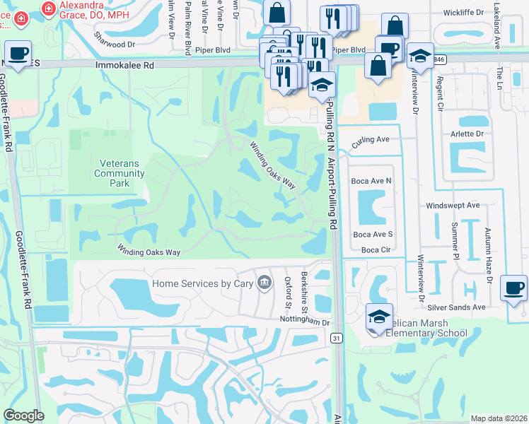 map of restaurants, bars, coffee shops, grocery stores, and more near 1607 Manchester Court in Naples
