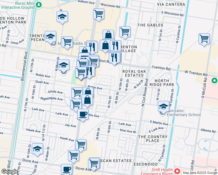 map of restaurants, bars, coffee shops, grocery stores, and more near 7108 North 7th Street in McAllen