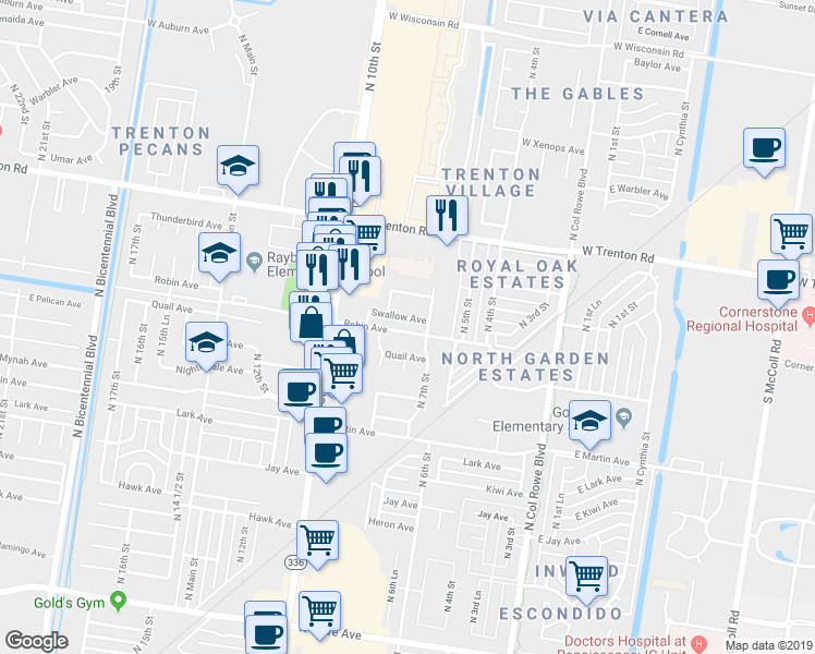 map of restaurants, bars, coffee shops, grocery stores, and more near 716 Swallow Avenue in McAllen