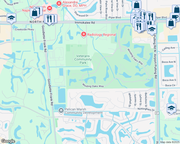map of restaurants, bars, coffee shops, grocery stores, and more near 1905 Winding Oaks Way in Naples