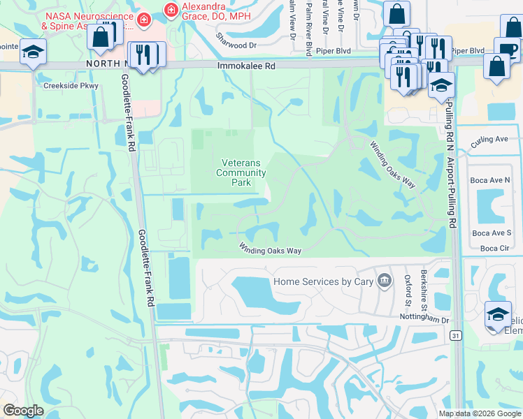 map of restaurants, bars, coffee shops, grocery stores, and more near 1905 Winding Oaks Way in Naples