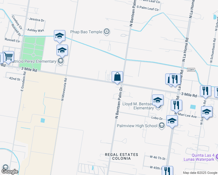 map of restaurants, bars, coffee shops, grocery stores, and more near 3701 West Mile 3 Road in Mission
