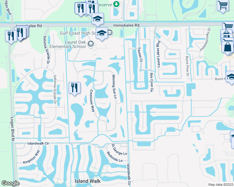 map of restaurants, bars, coffee shops, grocery stores, and more near 2030 Morning Sun Lane in Naples