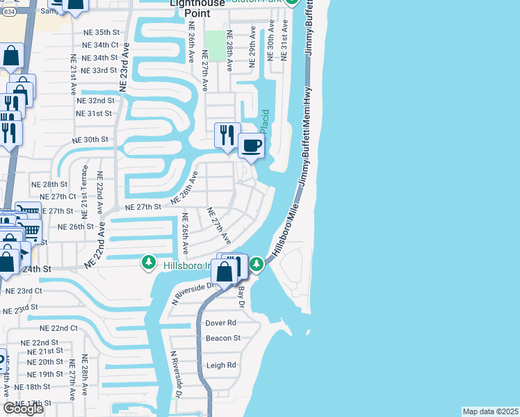 map of restaurants, bars, coffee shops, grocery stores, and more near 2759 Northeast 30th Avenue in Lighthouse Point