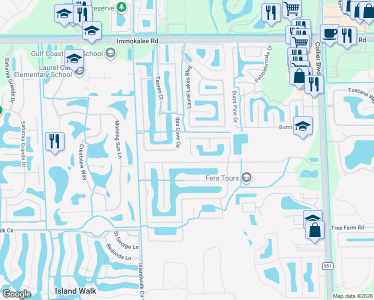 map of restaurants, bars, coffee shops, grocery stores, and more near 15093 Topsail Court in Naples