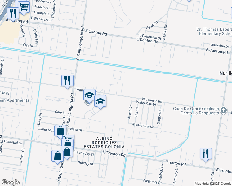 map of restaurants, bars, coffee shops, grocery stores, and more near 3401 Aurora Lane in Edinburg