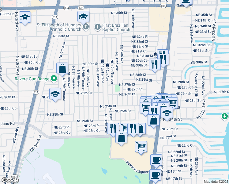 map of restaurants, bars, coffee shops, grocery stores, and more near 2717 Northeast 12th Terrace in Pompano Beach