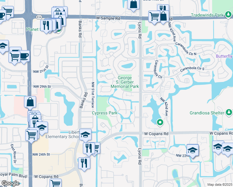 map of restaurants, bars, coffee shops, grocery stores, and more near 3243 Cocoplum Circle in Pompano Beach