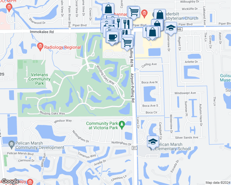 map of restaurants, bars, coffee shops, grocery stores, and more near 2296 Ashton Oaks Lane in Naples