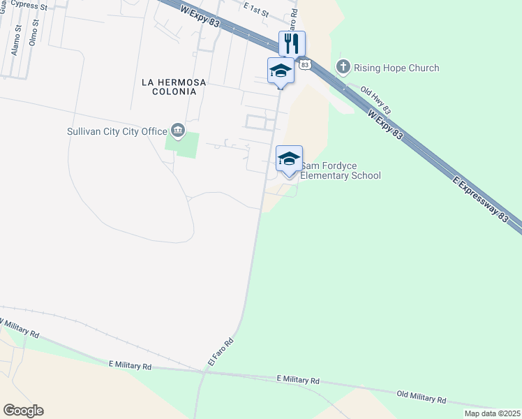 map of restaurants, bars, coffee shops, grocery stores, and more near Farm to Market Road 886 in Sullivan City