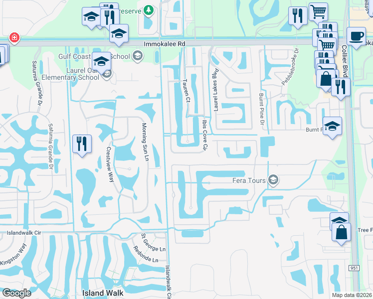map of restaurants, bars, coffee shops, grocery stores, and more near 8476 Ibis Cove Circle in Naples