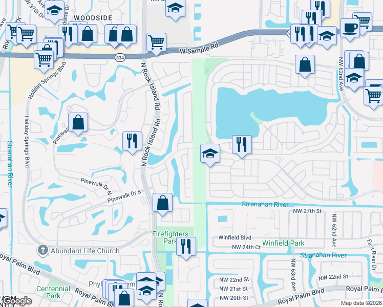 map of restaurants, bars, coffee shops, grocery stores, and more near 6800 Northwest 30th Street in Margate