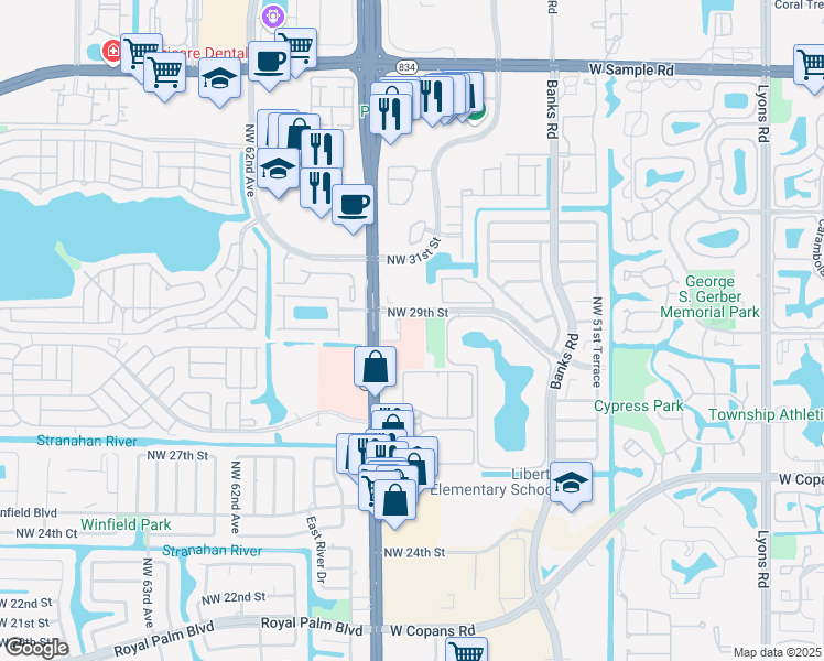map of restaurants, bars, coffee shops, grocery stores, and more near 2964 Florida 7 in Margate
