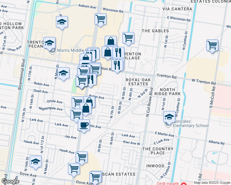 map of restaurants, bars, coffee shops, grocery stores, and more near 7104 North 7th Street in McAllen
