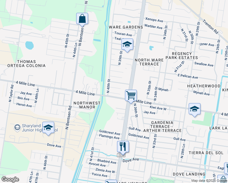 map of restaurants, bars, coffee shops, grocery stores, and more near 3904 Martin Avenue in McAllen