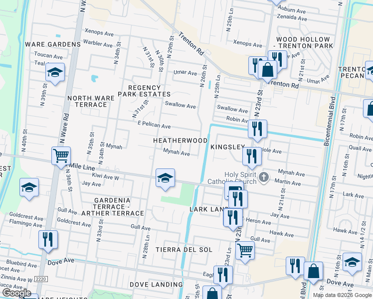 map of restaurants, bars, coffee shops, grocery stores, and more near 6507 North 26th Lane in McAllen