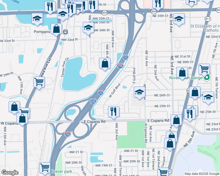 map of restaurants, bars, coffee shops, grocery stores, and more near 2691 Northwest 4th Avenue in Pompano Beach