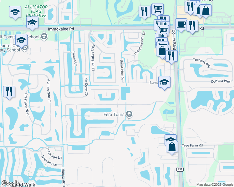 map of restaurants, bars, coffee shops, grocery stores, and more near 14999 Savannah Drive in Naples