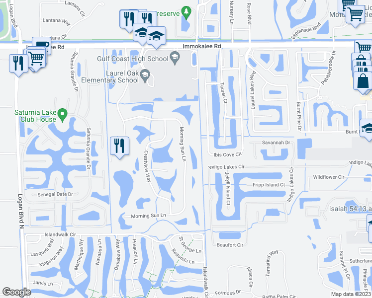 map of restaurants, bars, coffee shops, grocery stores, and more near 2030 Morning Sun Lane in Naples