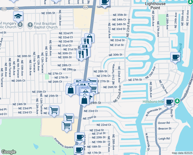 map of restaurants, bars, coffee shops, grocery stores, and more near 1920 Northeast 27th Court in Lighthouse Point