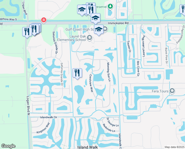 map of restaurants, bars, coffee shops, grocery stores, and more near 2020 Crestview Way in Naples