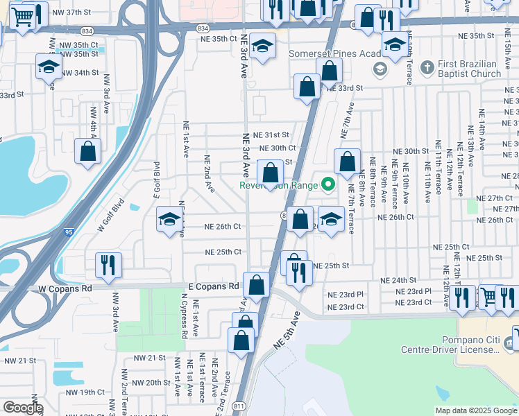 map of restaurants, bars, coffee shops, grocery stores, and more near 321 Northeast 27th Street in Pompano Beach